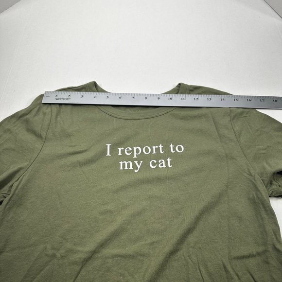 Zoe And Liv Women's Size Med I Report To My Cat Short Sleeve Tee Shirt Green New - Picture 7 of 11